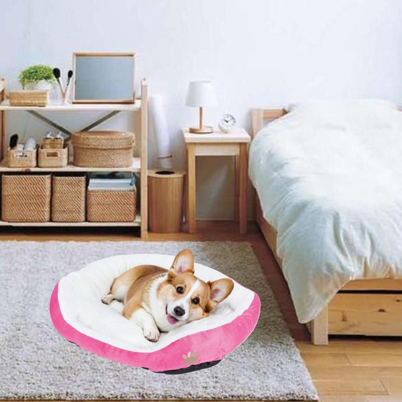 Resulzon Round Dog Cat Beds Mattress Washable Pads Room, Soft Durable Plush Faux Fur Sleeping Pet Fleece Bed Mat for Small Doggy Kitten Puppy, with Anti-Slip Waterproof Bottom (Pink) - Image 4